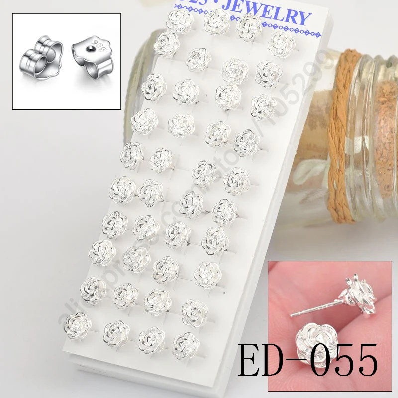 40 шт. Бесплатная доставка серебряные серьги вращающиеся женские розы креативные