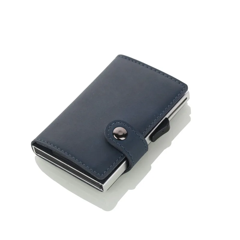 Weduoduo Новинка натуральная кожа металлический мужской держатель для Карт RFID алюминиевый модный кредитный держатель для карт с блокировкой RFID мини кошелек - Цвет: Blue