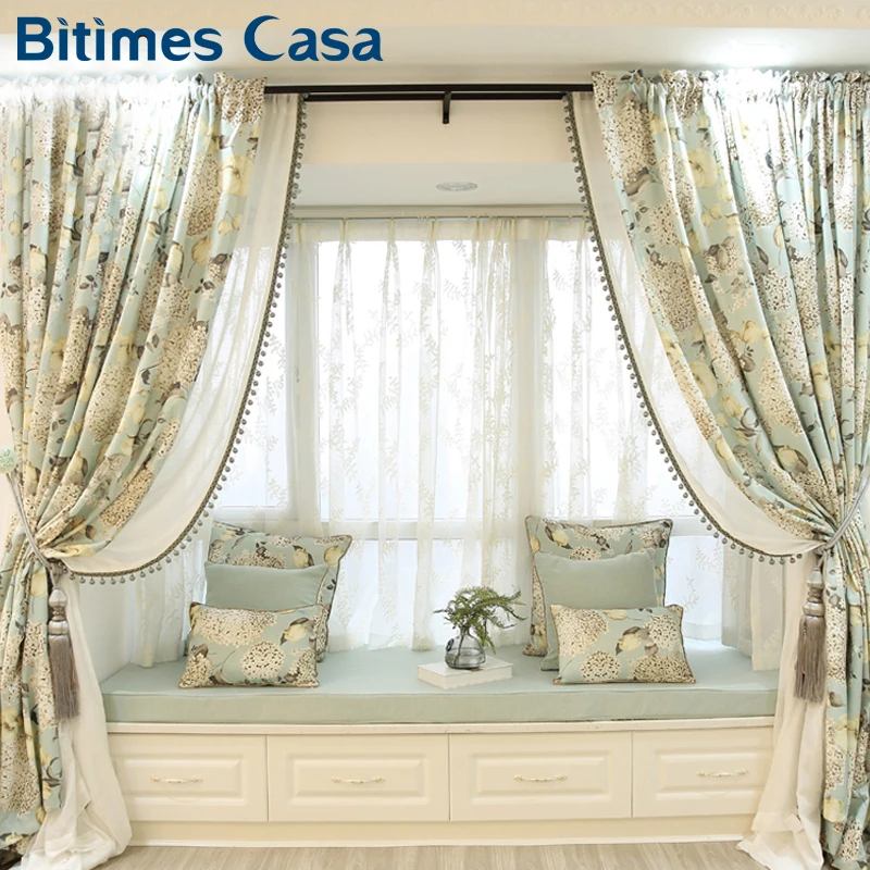 Жаккардовые светонепроницаемые занавески с цветочными птицами для гостиной