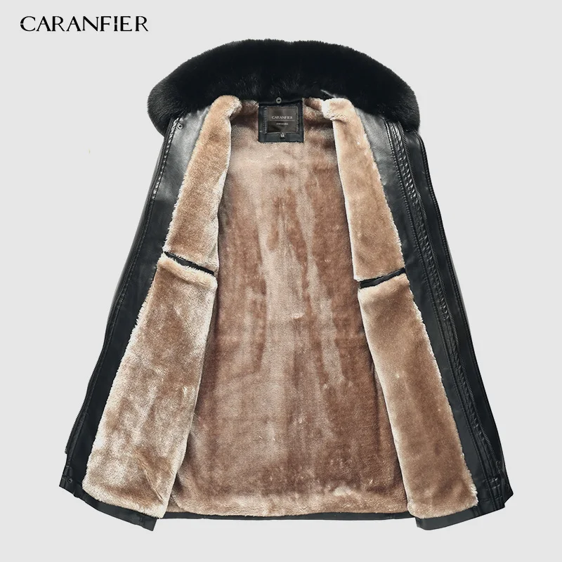 CARANFIER мужская зимняя куртка толстая бархатная Мужская кожаная среднего возраста