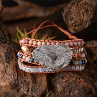natural stones charm 5 strands wrap bracelets handmade shine boho bracelet women leather bracelet wholesale drop shipping