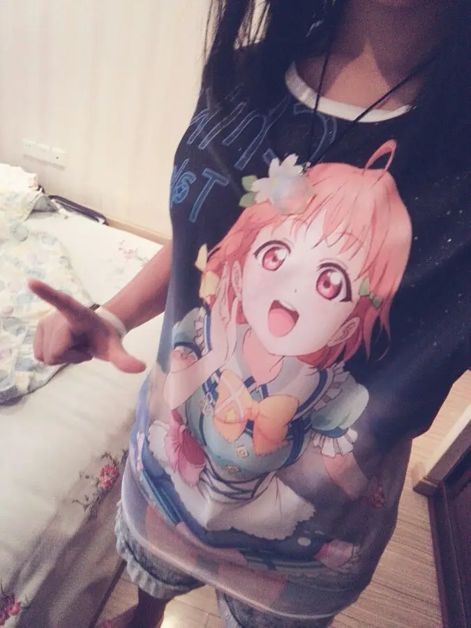 Love Live! Sunshine! Aqours T-shirts Anime Takami Chika Sakurauchi Riko kanan Matsuura Kurosawa Dia Cosplay Short Sleeve Tees | Мужская