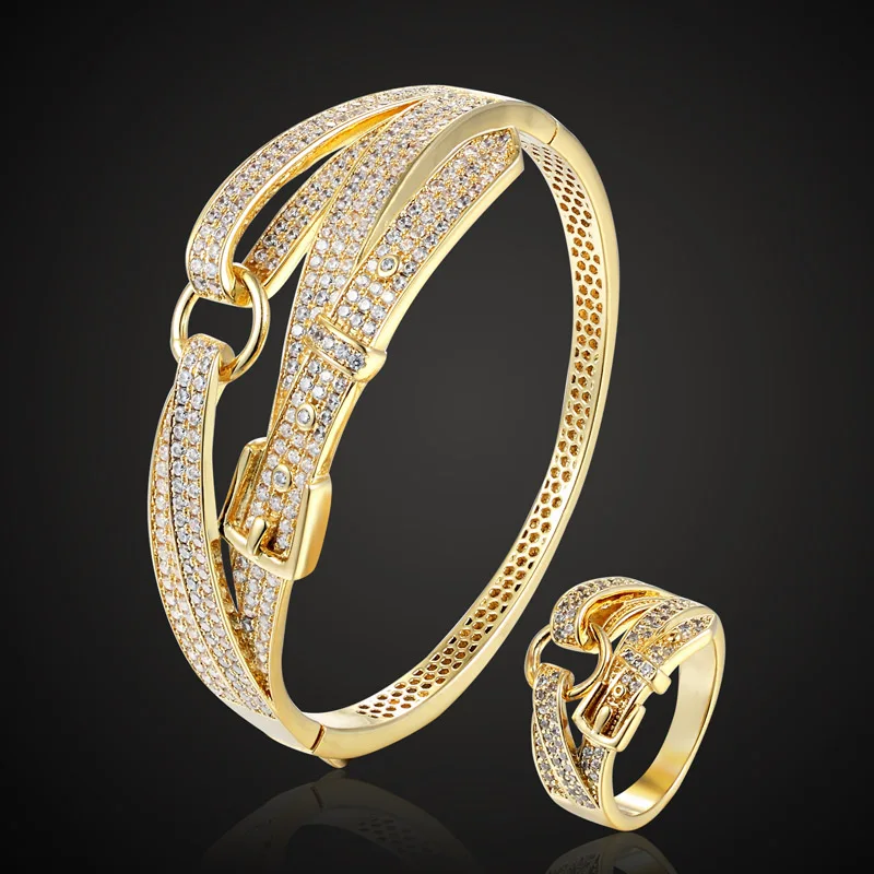 Женский комплект из браслета и кольца с фианитом|jewelry sets for women|jewelry setsset women |