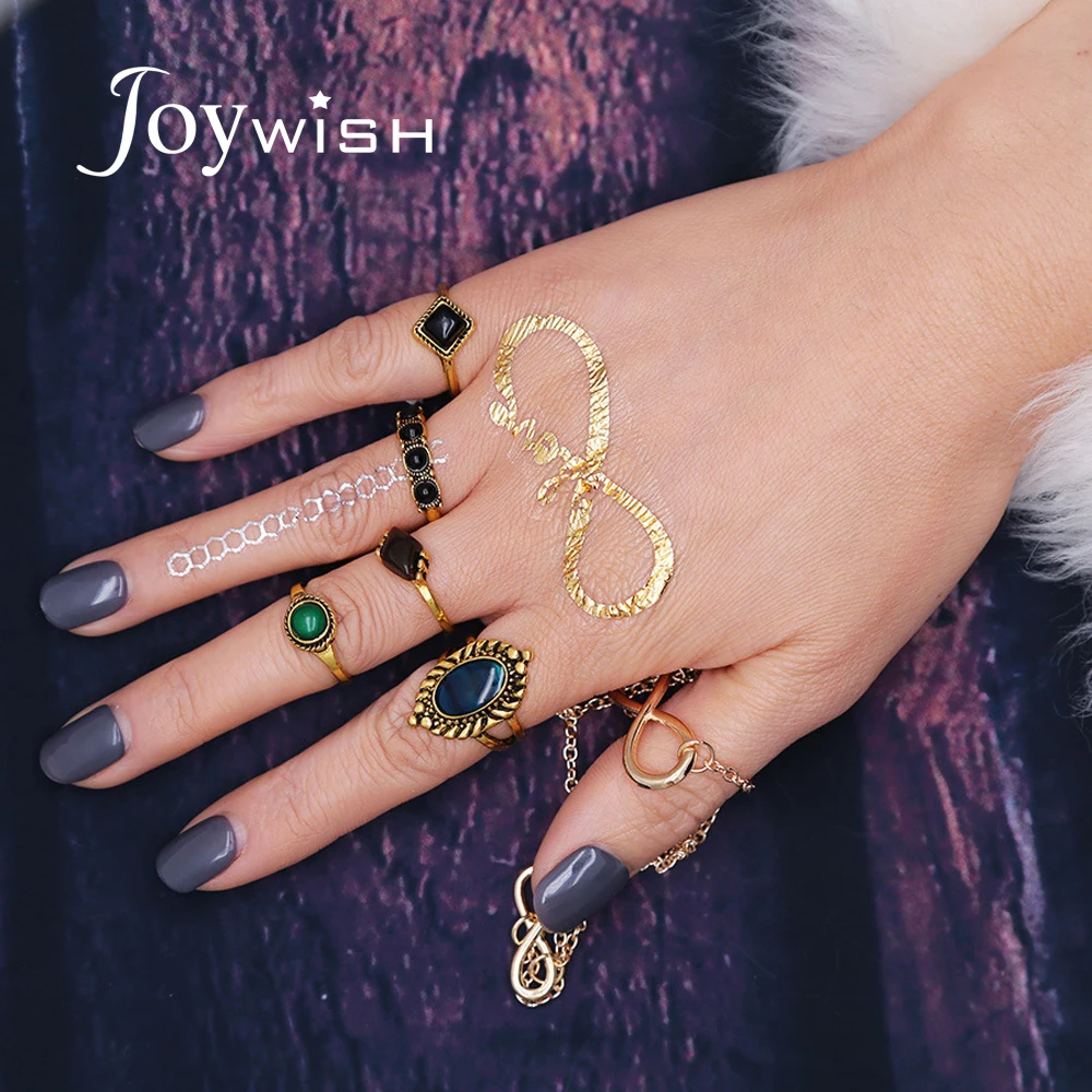 Joywish 5 шт./компл. Винтаж панк миди Кольца набор Античное золото Цвет черный зеленый