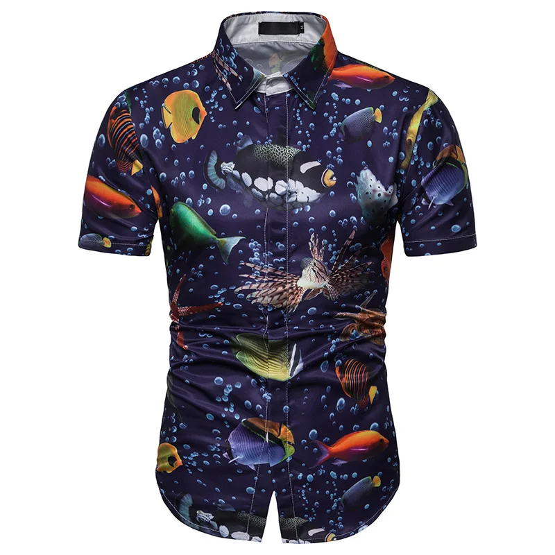 

Men Shirt Summer New 3D Underwater World Print Fashion Casual Loose Short Sleeve Shirt High Quality Camisa Hawaiian Shirt