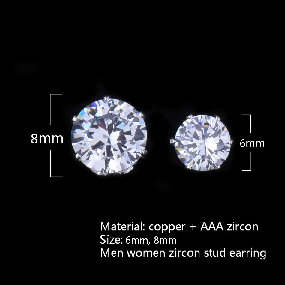 Круглые серьги гвоздики с фианитом 6 мм/8 мм|round stud earrings|stud earringsearrings hip hop |