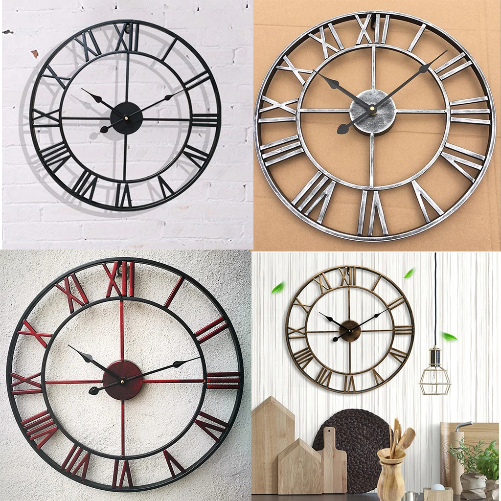 

Antique Round Old Fashion Rome Numeral Rustic Wall Clock Silent Quartz, 16x2inch, Battery Powered