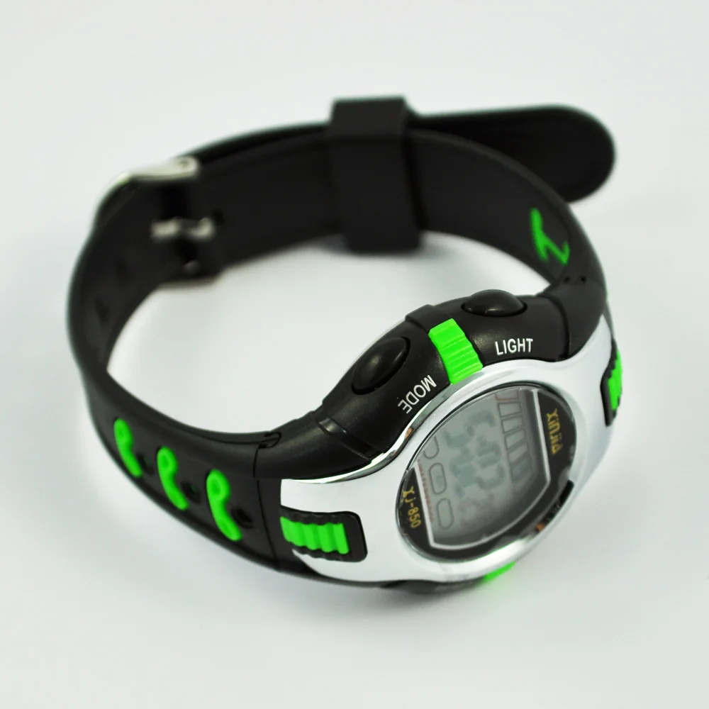 SODIAL(R) черный зеленый пластиковый регулируемый браслет цифровые спортивные часы