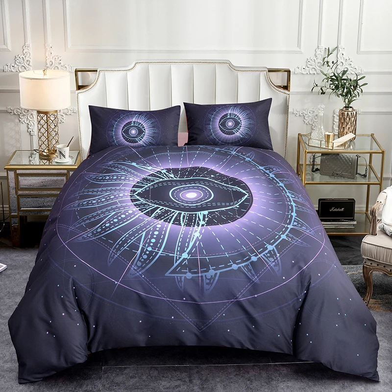Boniu 3D Eye With Moon Pattern Comforter Bedding Set 2/3pcs Devils Quilt Cover Pillow Case Soft Duvet King Size Bed on - Бонью 3D глаз с рисунком луны, комплект постельного белья 2/3 шт Devils Quilt Cover Наволочка Мягкое Одеяло Король Размер Кровать.