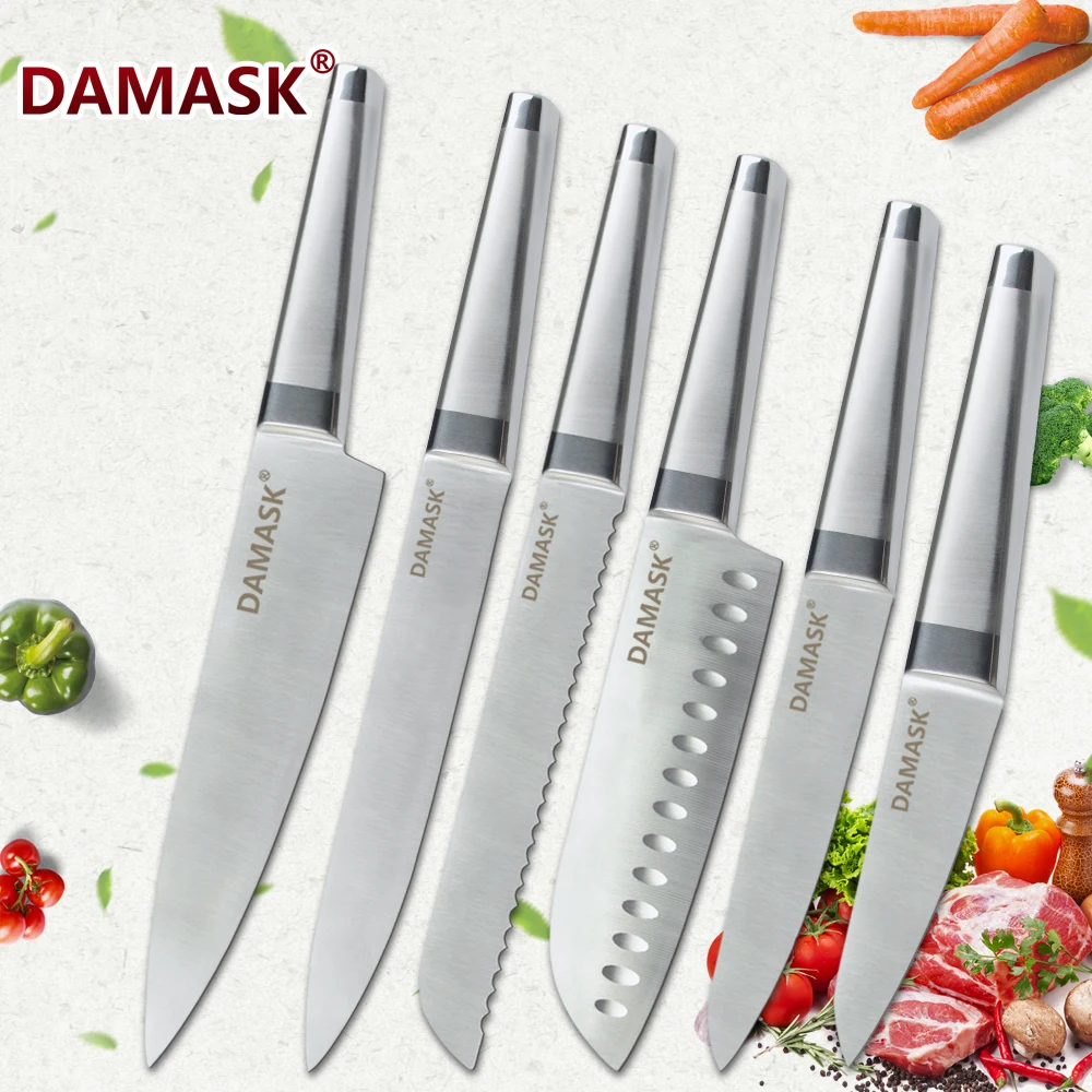 Дамасский кухонный нож японский Santoku ножи шеф повара для нарезки хлеба с острым