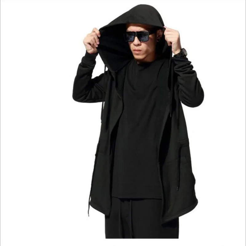 Drop Shipping Black Gown Men Hooded Sweatshirts Hip Hop Mantle Hoodies Fashion Jacket long Sleeves Cloak Sudaderas Para Hombre | Мужская