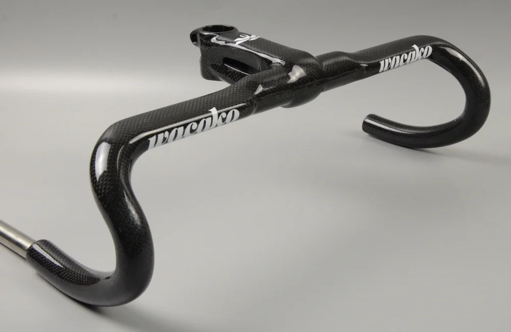 Цена Wacako полностью углеродное волокно дорожный велосипед Интегрированный 3K руль с 28,6 мм вынос карбоновый дорожный руль велосипедные запчасти в...