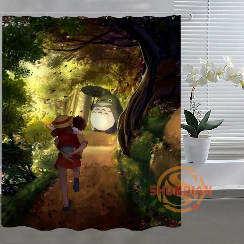 Небесно-голубой Studio Ghibli Totoro индивидуальная занавеска для ванной комнаты, ткань для декора ванной комнаты, занавеска для ванной комнаты, приемлемая на заказ H03M26D37 - Цвет: Небесно-голубой