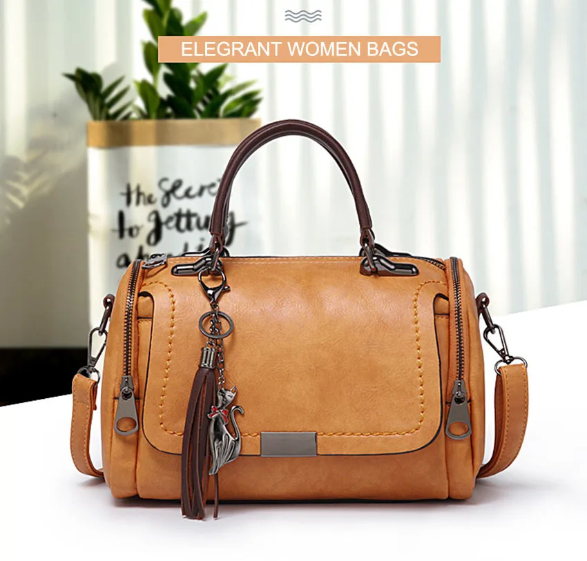 Zipper Crossbody Bags For Women New Vintage Ladies Leather Handbags Women Bags Designer Tassel Shoulder Bag Female