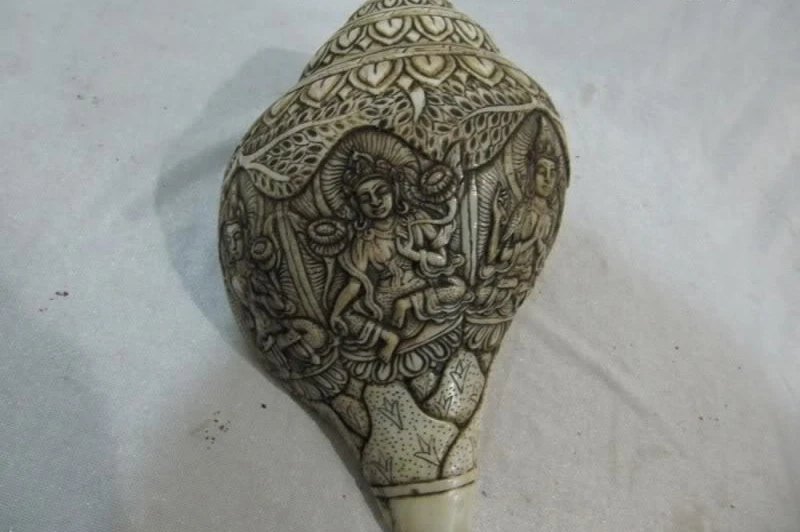 Тибетский буддизм труба раковина резная четыре TaRa padma Kwan-Yin набор Conch of Fame | Дом и