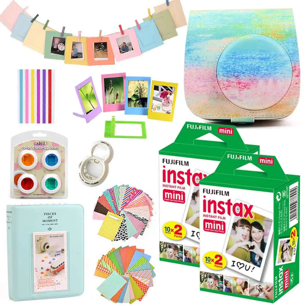 Rainbow Mist Set Fujifilm Instax Mini films 40 шт.+ Instax Mini 8 Instax Mini 9 мгновенная фотокамера из искусственной кожи чехол сумка чехол+ набор аксессуаров - Цвет: Rainbow Mist Set