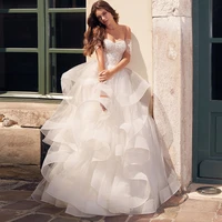 exquisite off shoulder princess wedding dress with appliques cascading ruffles puffy tulle bridal gown 2020 vestidos de novia