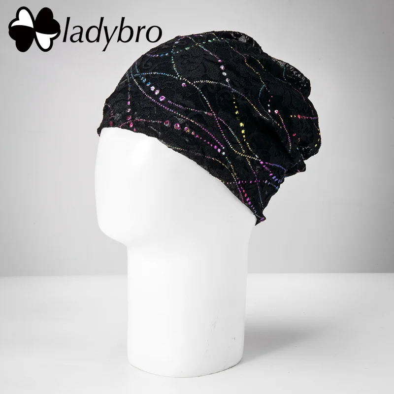 003 black Ladybro брендовая Осенняя Шапка-бини Skullies, женская шапка, Женская кружевная шапка с бабочкой, Женская хлопковая Повседневная Цветочный чепчик, Femme - Цвет: 003 black