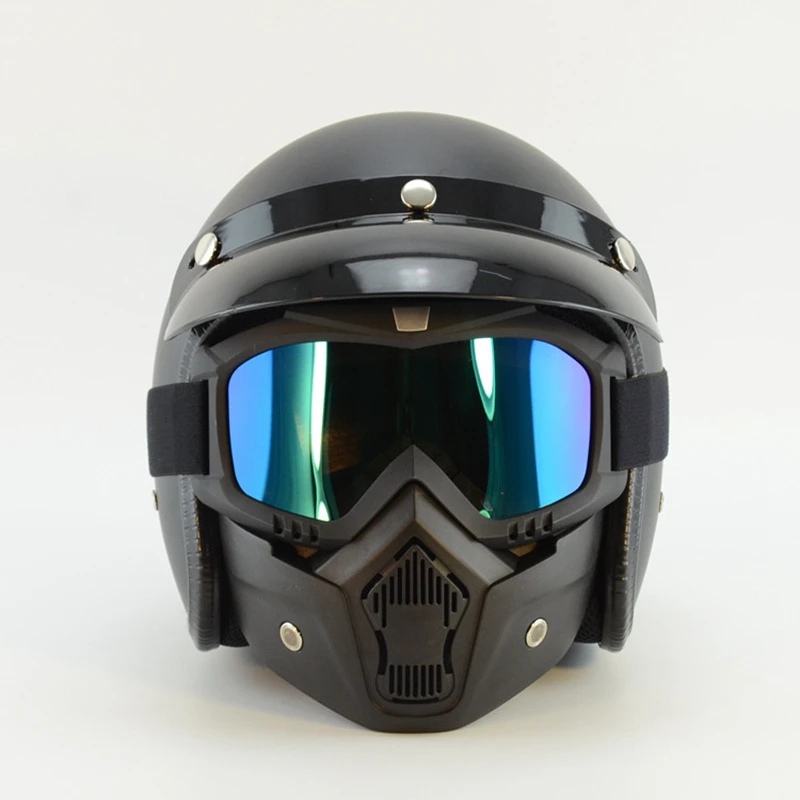 MotoLovee Горячая модульная маска Съемные очки и рот фильтр идеально подходит для открытого лица полушлем для мотоцикла винтажный шлем
