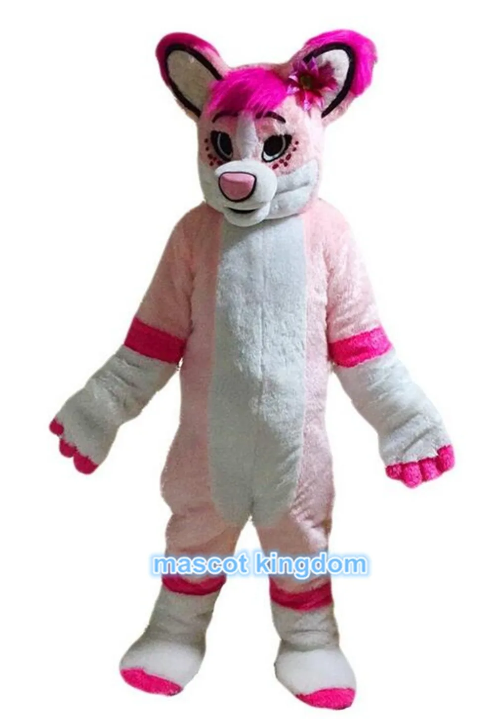 Высокое качество розовый хаски собака талисман костюм волк лиса