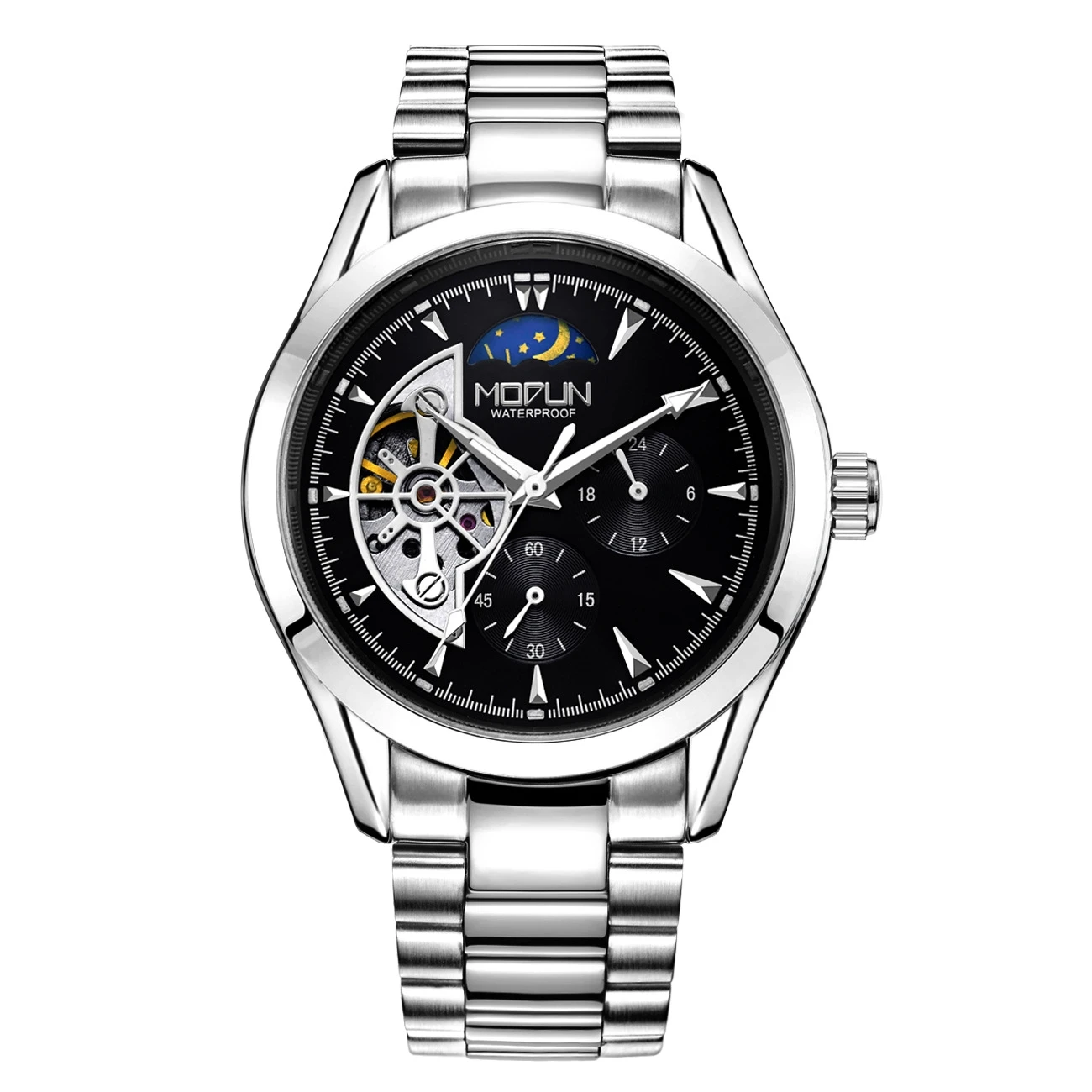 MODUN steel 5 Роскошные модные мужские механические наручные часы Relogio Automatico Masculino, деловые повседневные часы с турбийоном, водонепроницаемые часы - Цвет: MODUN steel 5