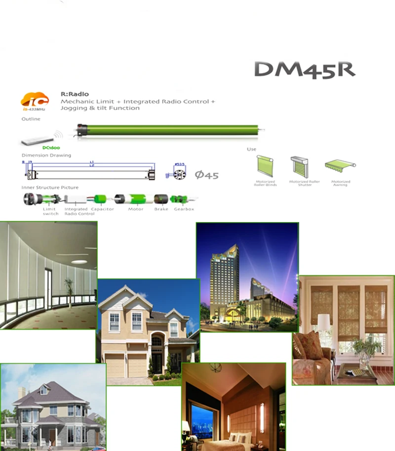 Высокое качество Dooya трубчатый мотор DM45R/DM45S-50n/12R встроенный радио мотор для 50 мм рулонных трубок рулонных жалюзи умный дом