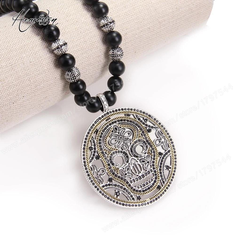 Томас Череп Маска кулон диск черный обсидиан бусы ожерелье из бисера Rebel