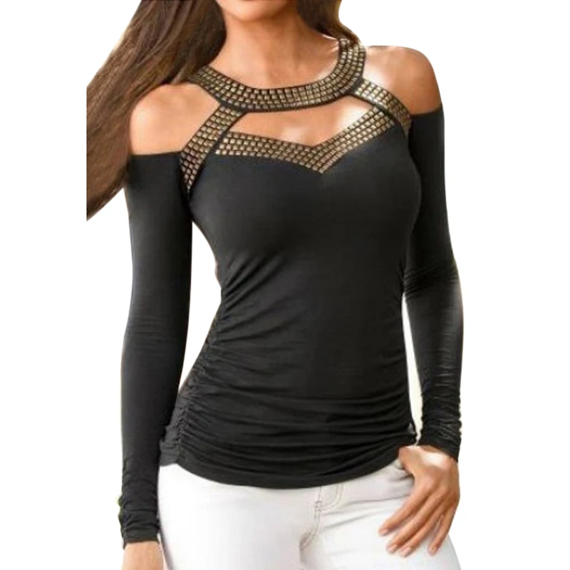 2018 летние женские длинный рукав с плеча дамы Топы Blusas Блузки Femme Slim Fit Винтаж