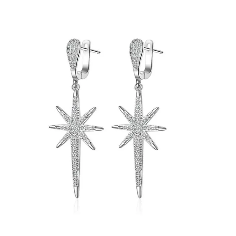 LULU-свинья Горячее предложение 925 sterlingKorean стиль длинной кисточкой серьги в комплекте с украшением в виде кристаллов Звезда Давида earringssEH172