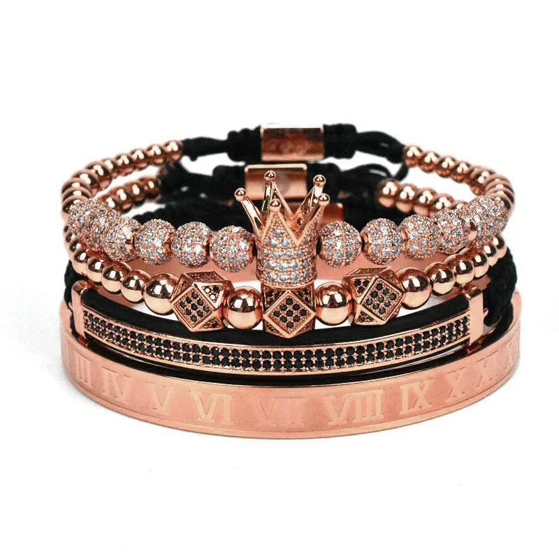 4pcs Rose gold Для мужчин браслет ювелирные изделия из жемчуга 4 шт./компл. венец талисманы бусины макраме плетеные браслеты, Мужская Роскошная бабочка ювелирные изделия для wo Для мужчин браслет подарок - Окраска металла: 4pcs Rose gold