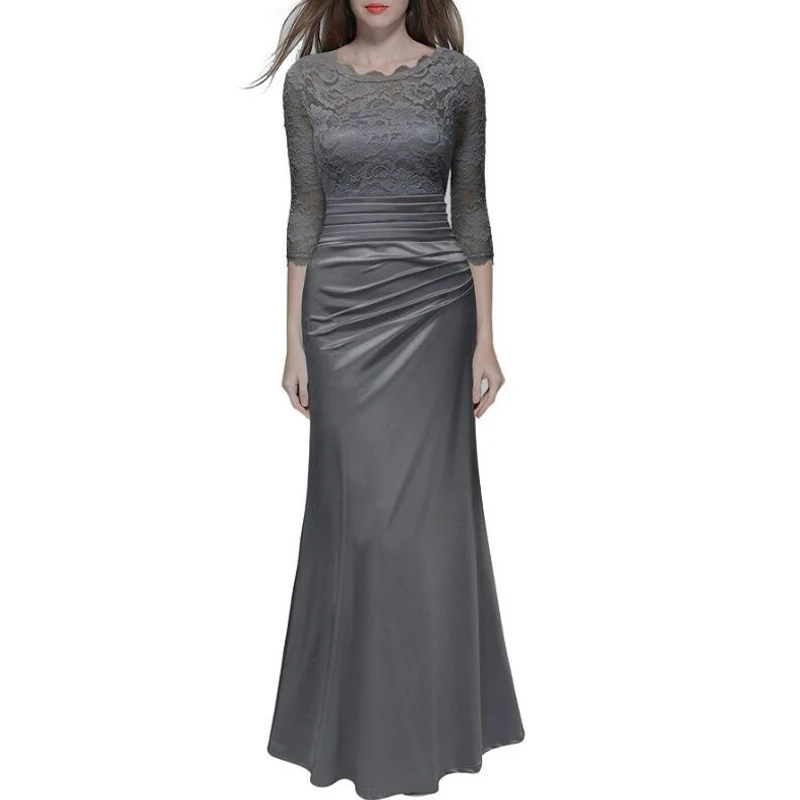 Женское длинное платье с кружевом элегантное винтажное облегающее большого