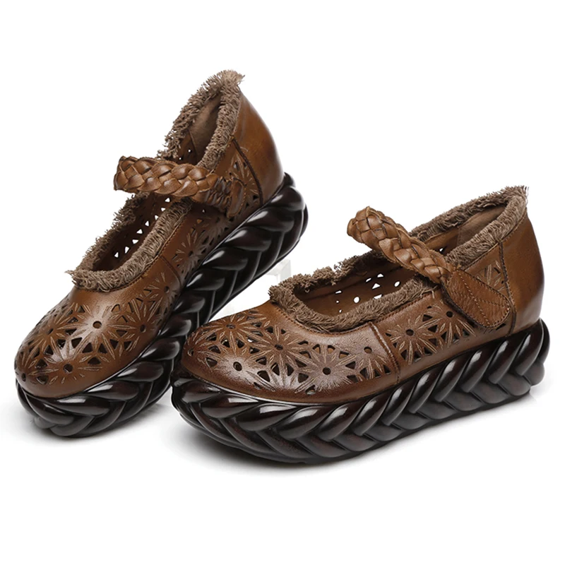 SONDR zapatos de mujer con plataforma/женские туфли на танкетке в этническом стиле из натуральной