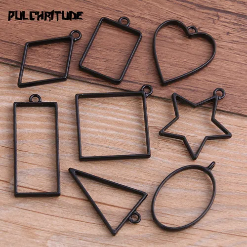 mix -8pcs Pulchrode 8 шт./лот 8 видов стилей черный цвет сплав ювелирные аксессуары геометрический брелок полые клей пустой кулон лоток ободок 11A - Окраска металла: mix -8pcs