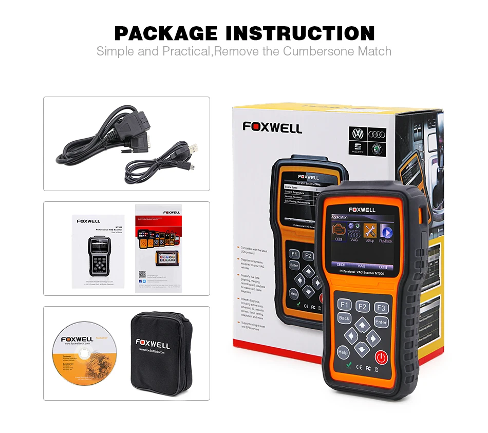 Foxwell NT500 VAG сканер диагностический инструмент OBDII всех систем включая двигатель
