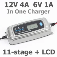 foxsur 12v 4a 6v 1a 11 stage smart battery charger 6v 12v efb gel agm wet car battery charger with lcd display desulfator