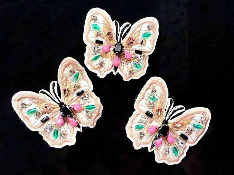 

Вышитые тканевые нашивки с бабочками и бусинами, аппликация, нашивки для одежды, нашивки для одежды