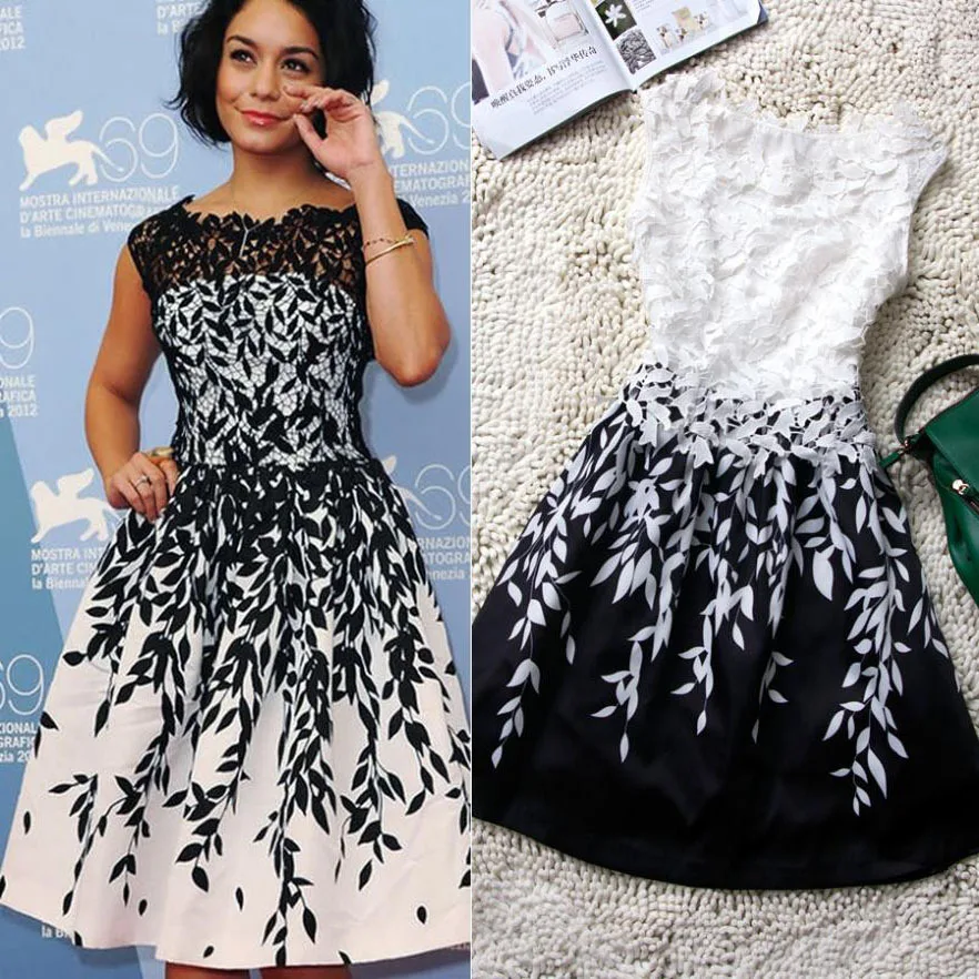 Черно белое кружевное платье с вышивкой женское летнее без рукавов Модные