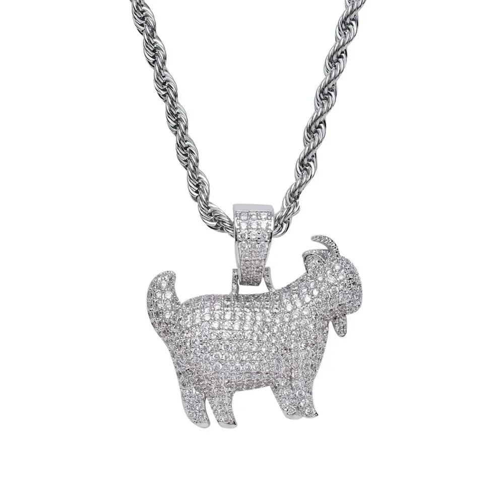 sliver color CZ животное кулон с козой хип хоп Ожерелье для мужчин и женщин ювелирные изделия подарок CN051 - Окраска металла: sliver color