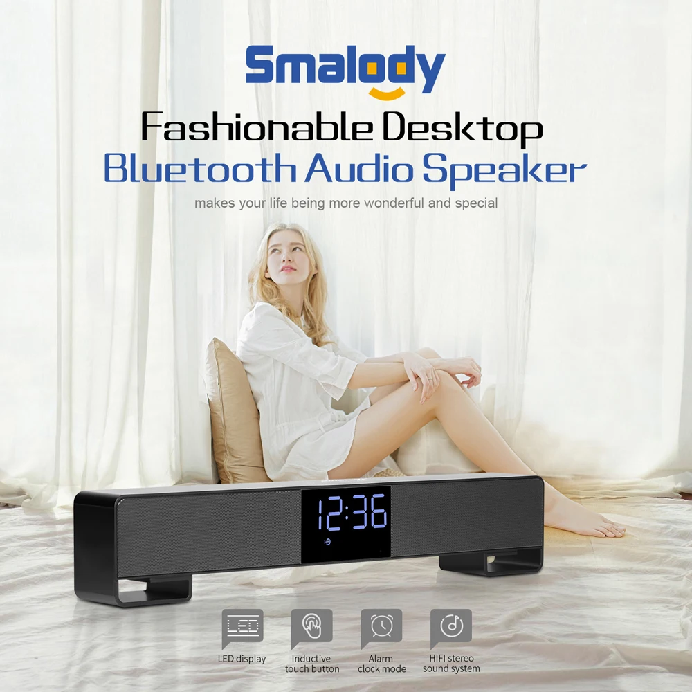 Smalody Bluetooth динамик Портативный беспроводной мини звуковая панель двойной громкий динамик s 10 Вт с будильником светодиодный дисплей Громкая связь вызов AUX
