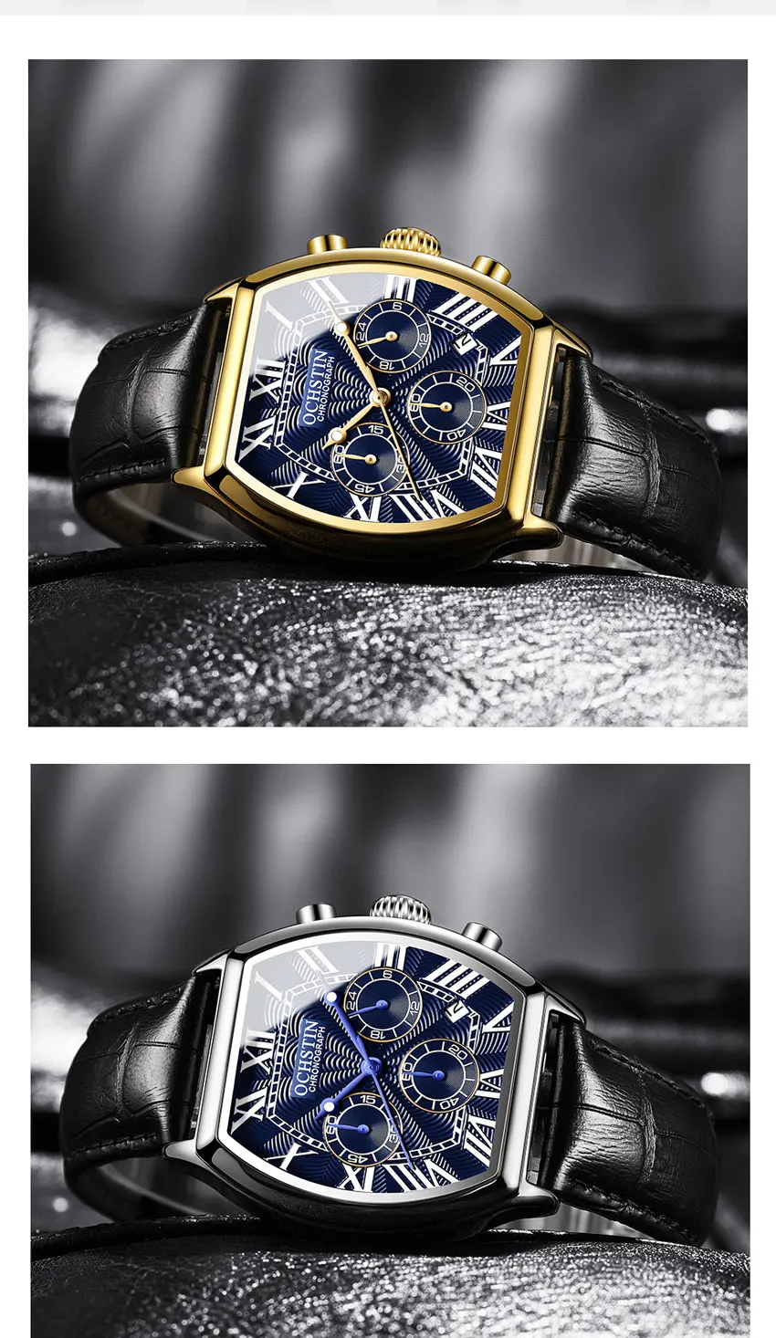 OCHSTIN Auto Date Sports Military Men Watches Luxury Brand Tonneau Quartz-watch Man Leather Army Male Clock Relogio Masculino