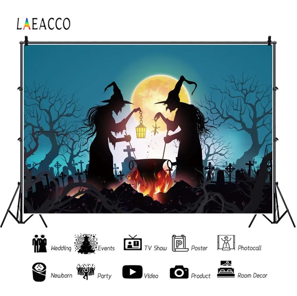 Laeacco Хэллоуин Луна Страж деревья ведьма Волшебная фотография фоны