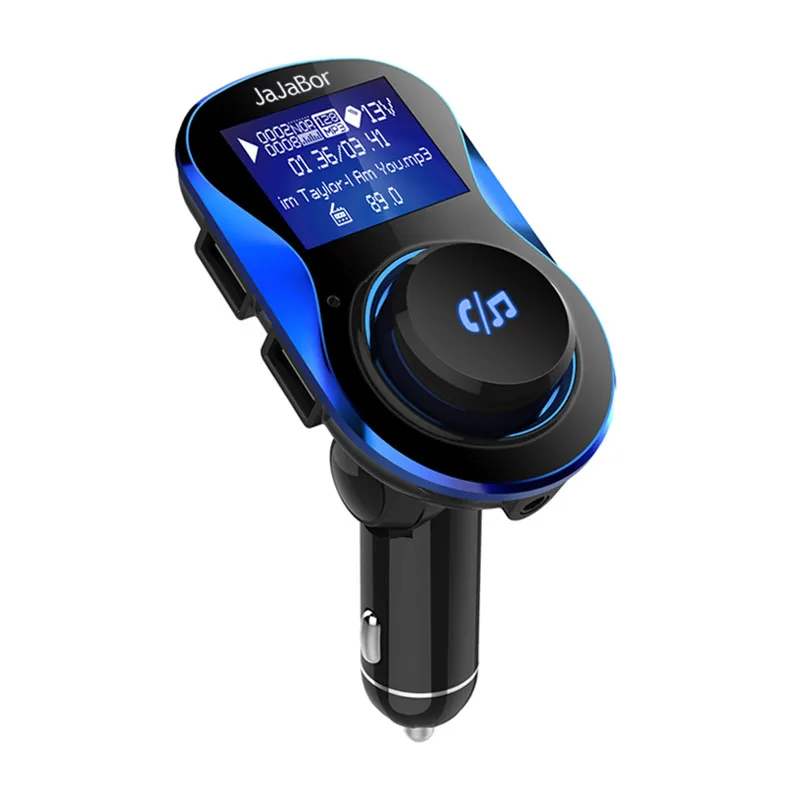 Black and Blue Jajabor Bluetooth Автомобильный fm-передатчик Bluetooth автомобильный комплект громкой связи AUX 3,5 мм аудио плеер двойной USB зарядное устройство большой экран дисплей - Название цвета: Black and Blue