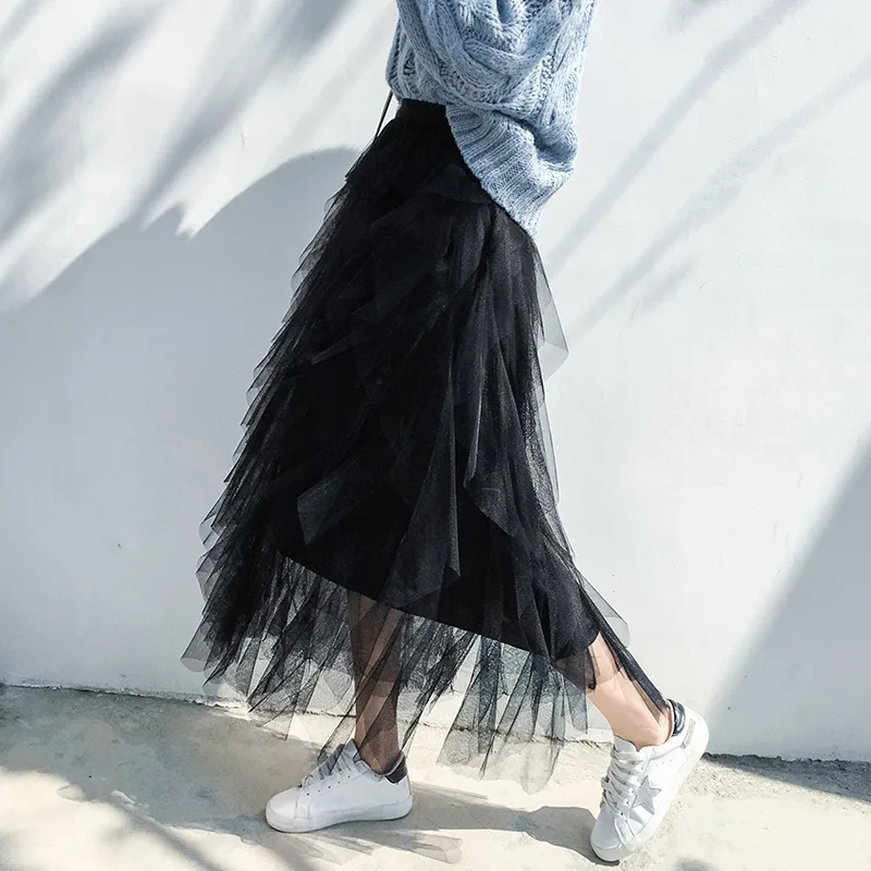 Женская длинная фатиновая Юбка Faldas Mujer Moda плиссированная сетчатая юбка с высокой
