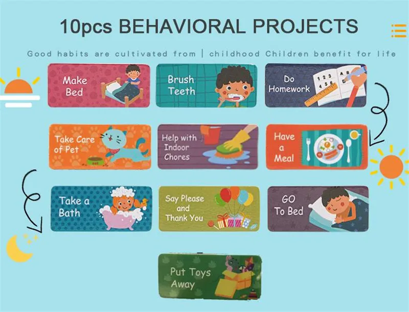 Baby Good Habit Board Responsibility Chart Self-discipline Table Drawing Wooden Toy Educational Toys For Kids | Игрушки и хобби