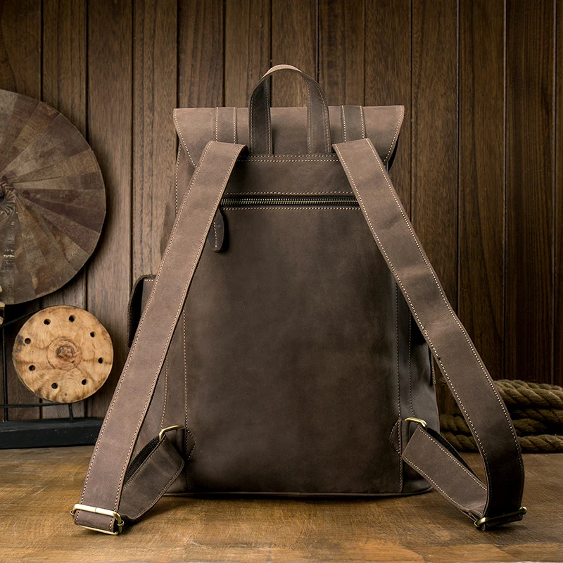 Men's Backpack Shoulder Bag Men Computer Travel Backpacks Handmade Retro Original 2022 Crazy Horse Leather First Layer | Багаж и сумки