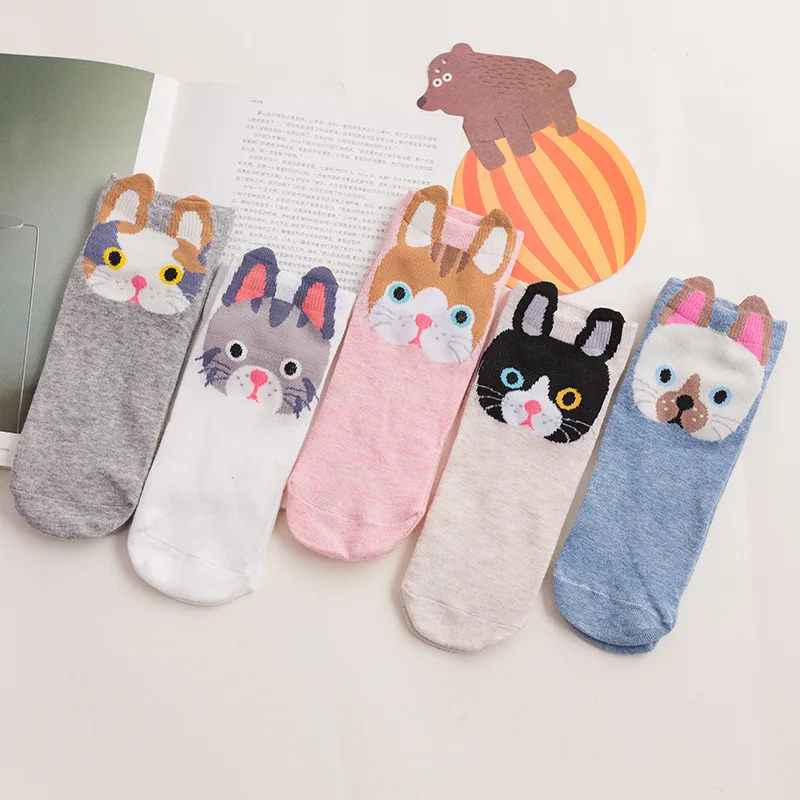One Size (EU 35-40) 5 пара/лот, забавные носки с принтом, женские короткие носки, короткие носки для девушек, носки с низким вырезом, милые носки с мультяшными животными, летние носки с ушками - Цвет: One Size (EU 35-40)