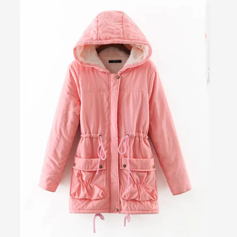 

2018 Winter Female Jacket Fleece Feminine Coat Parka Casual Hooded Warm Drawstring Slim Jacket Women S M L XL XXL High Quality