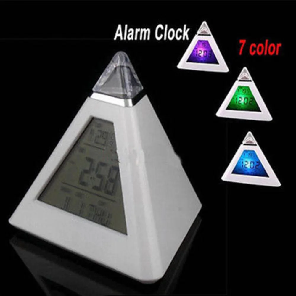 New Qualified Dropship Pyramid Temperature 7 Colors LED Change Backlight Moon Alarm Clock mood clock | Дом и сад