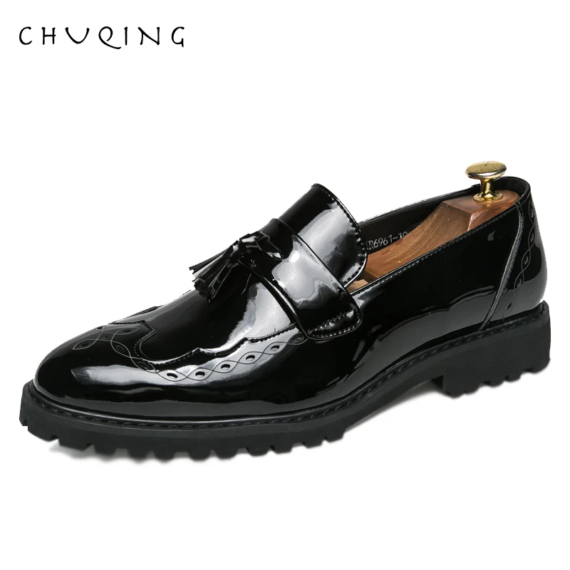 CHUQING/кожаные деловые туфли на низком каблуке мужские лоферы без шнуровки