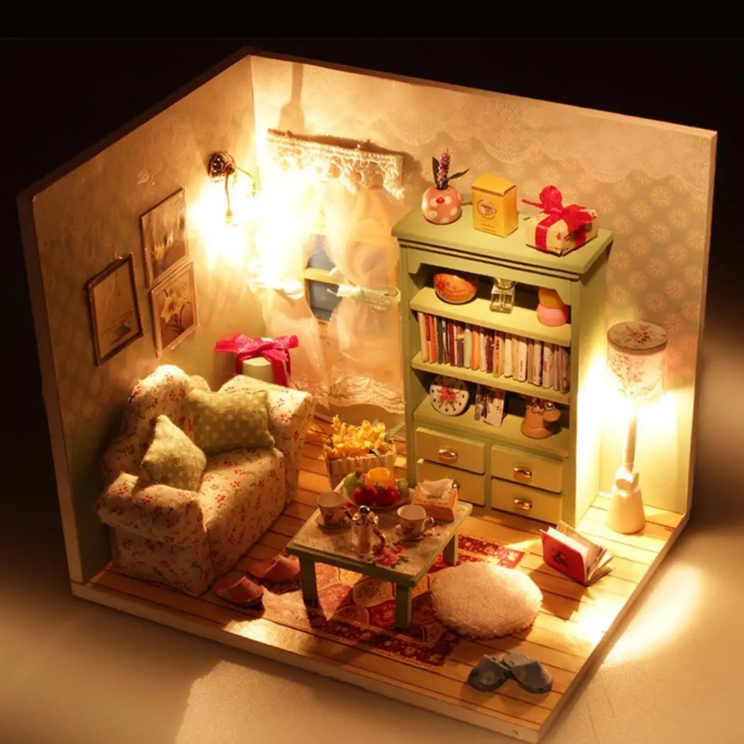 Кукольный дом мебель DIY Миниатюрная модель пылезащитный чехол 3D Деревянный